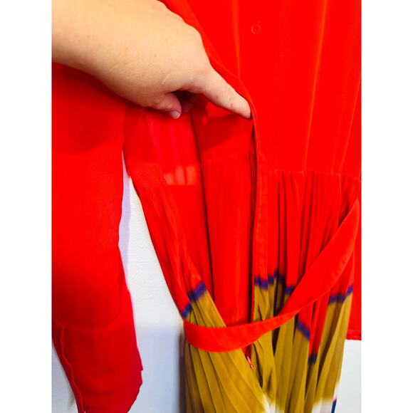 THEBE MAGUGU Red Gradient Asymmetric Pleated Cocktail Collared Chiffon Dress M - Picture 6 of 16